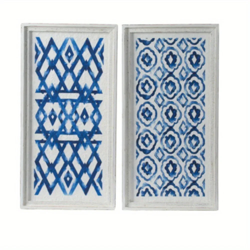 Modern Blue and White Hanging Sculptures Set of 2 - 12.5" x 24.5" - Wall Art Decor for Home Renovation - House Of Avana