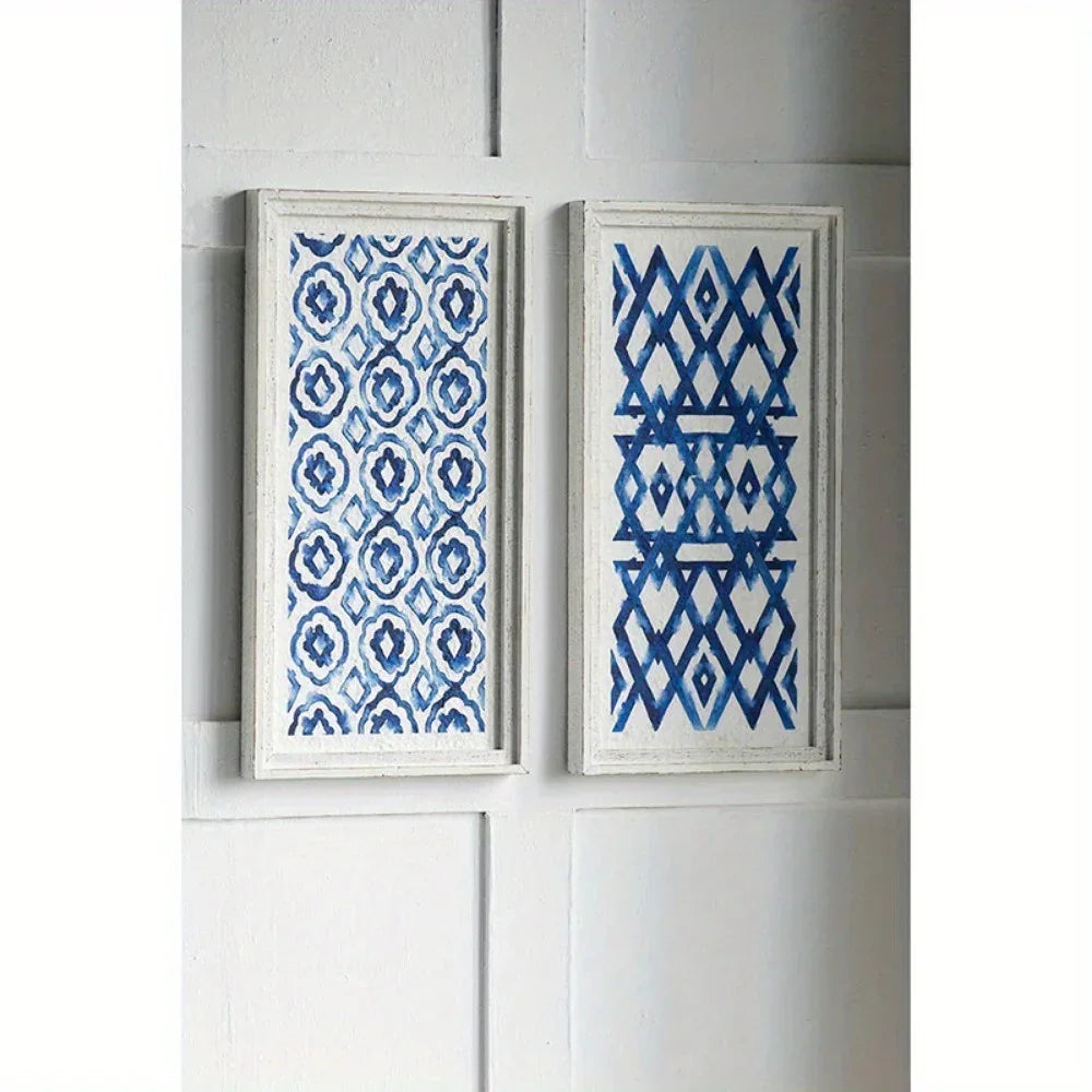 Modern Blue and White Hanging Sculptures Set of 2 - 12.5" x 24.5" - Wall Art Decor for Home Renovation - House Of Avana