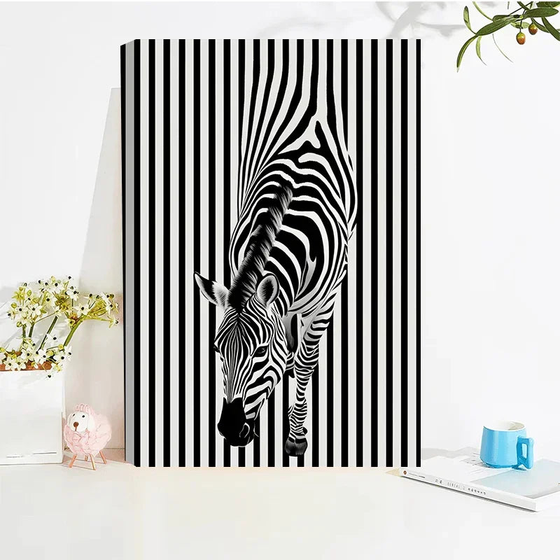 Framed Zebra Wall Art Poster - Piece, Polyester Fiber Canvas Print, Modern Hip Hop Style Home Decor for... - House Of Avana