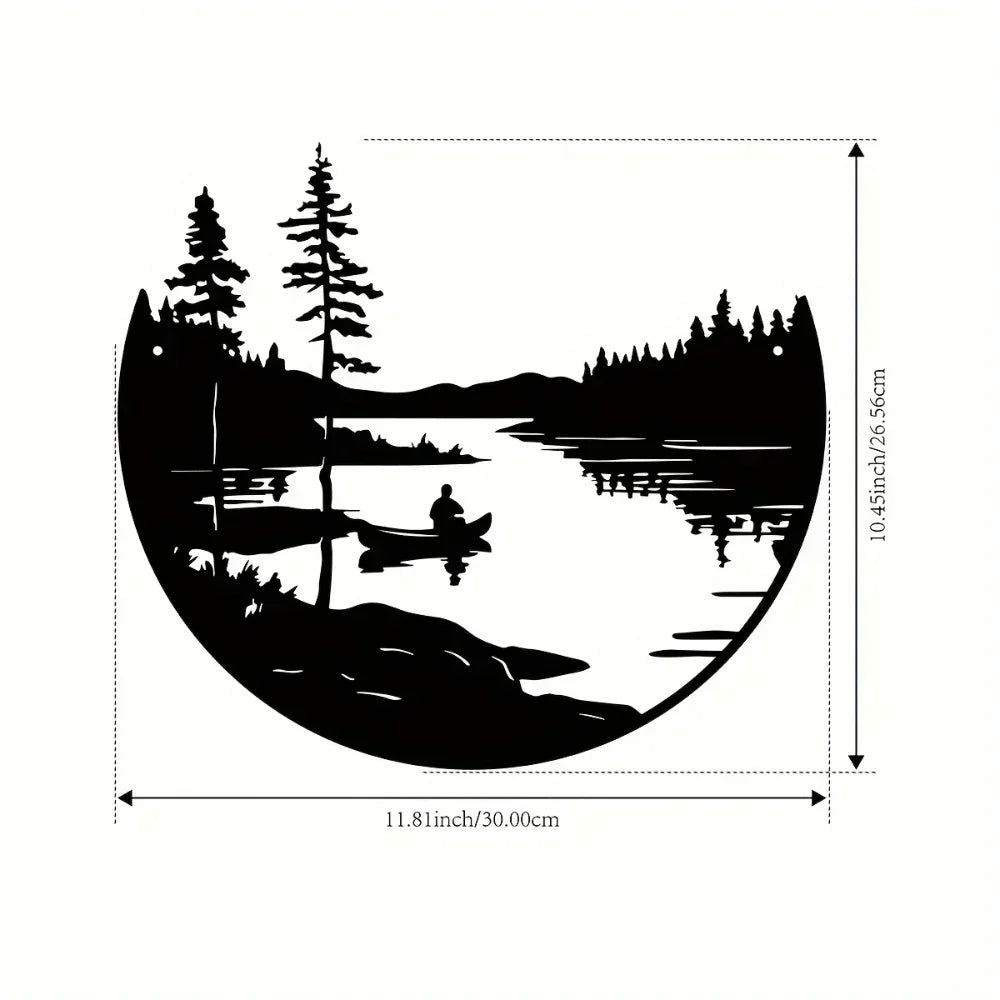 Metal Wall Art - Mountain Lake Silver Sculpture, side view - House Of Avana