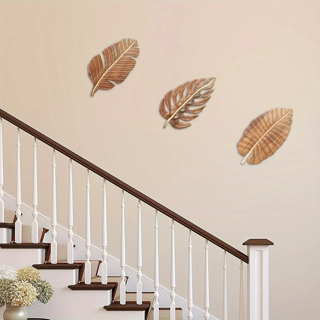 Wall Art - Rustic Mango Wood Leaf, back view - House Of Avana