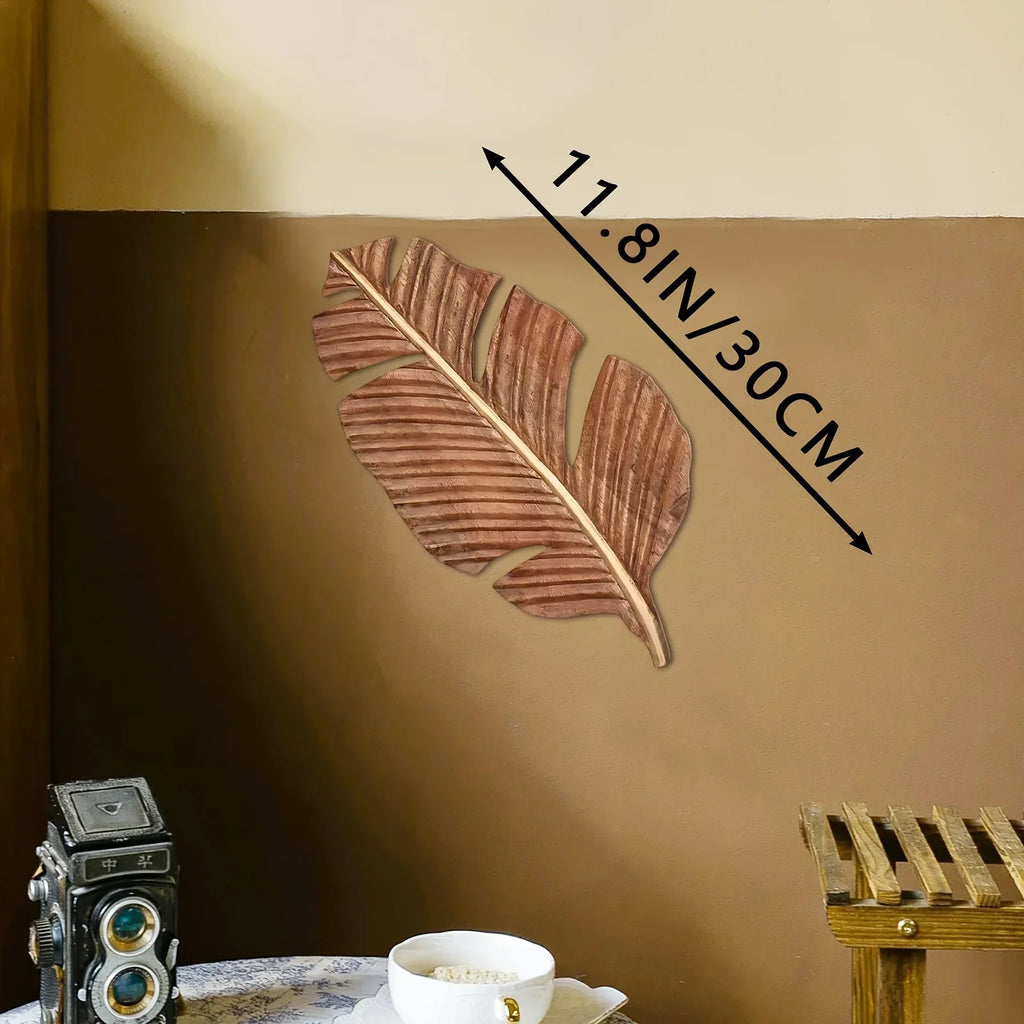 Wall Art - Rustic Mango Wood Leaf, top view - House Of Avana