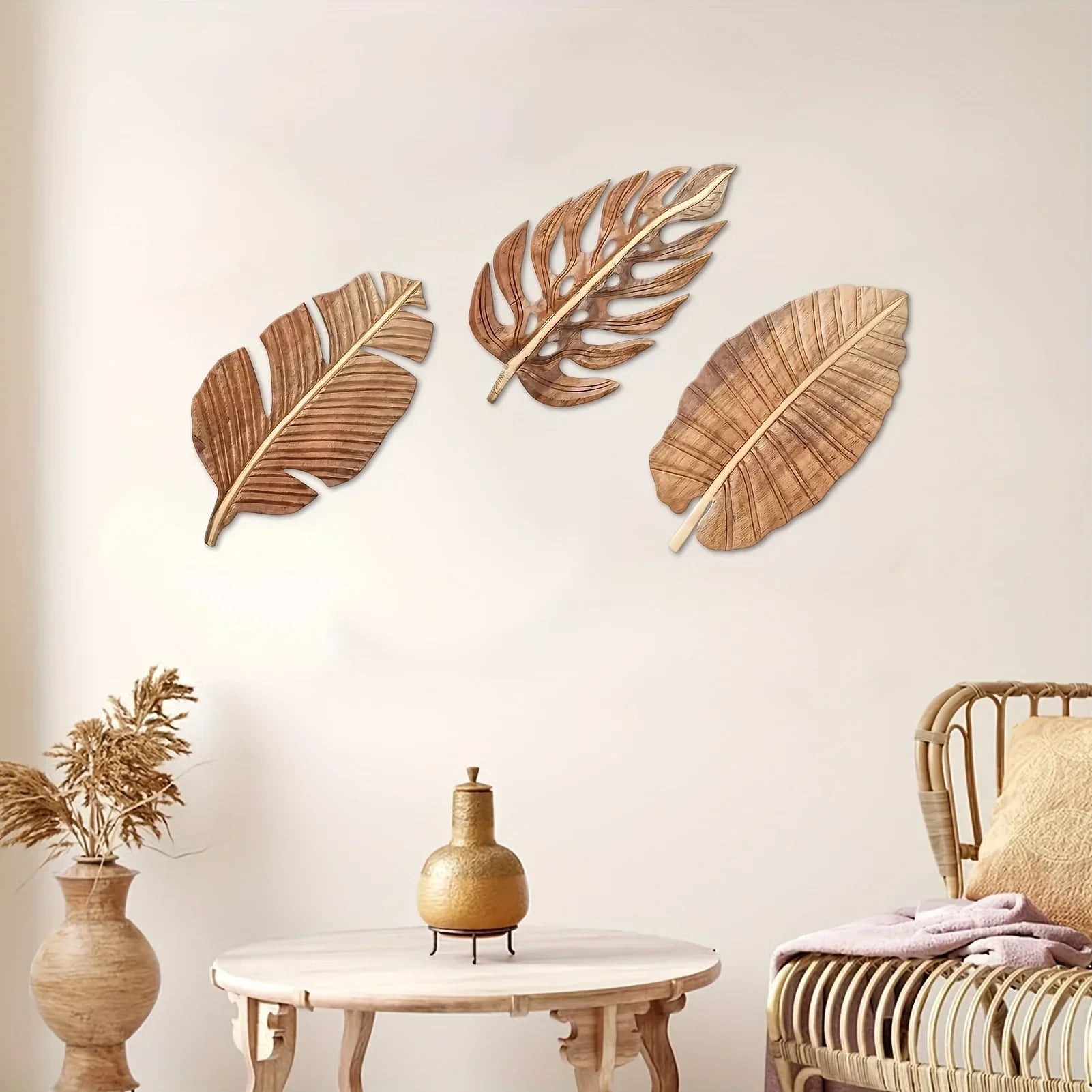 Wall Art - Rustic Mango Wood Leaf, front view - House Of Avana
