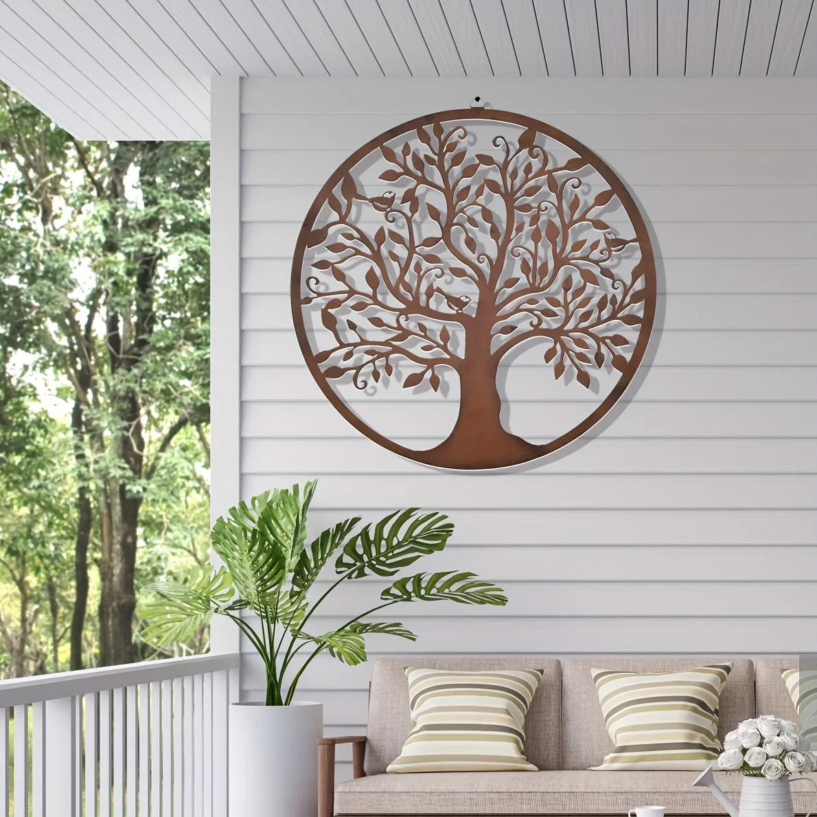 Rustic 13.78inch Metal Tree of Life Wall Art - Vintage Style, Real Rustic Finish, Perfect for Home & Outdoor Decor, Ideal for Christmas/Easter/Thanksgiving, Tree Decor House Of Avana