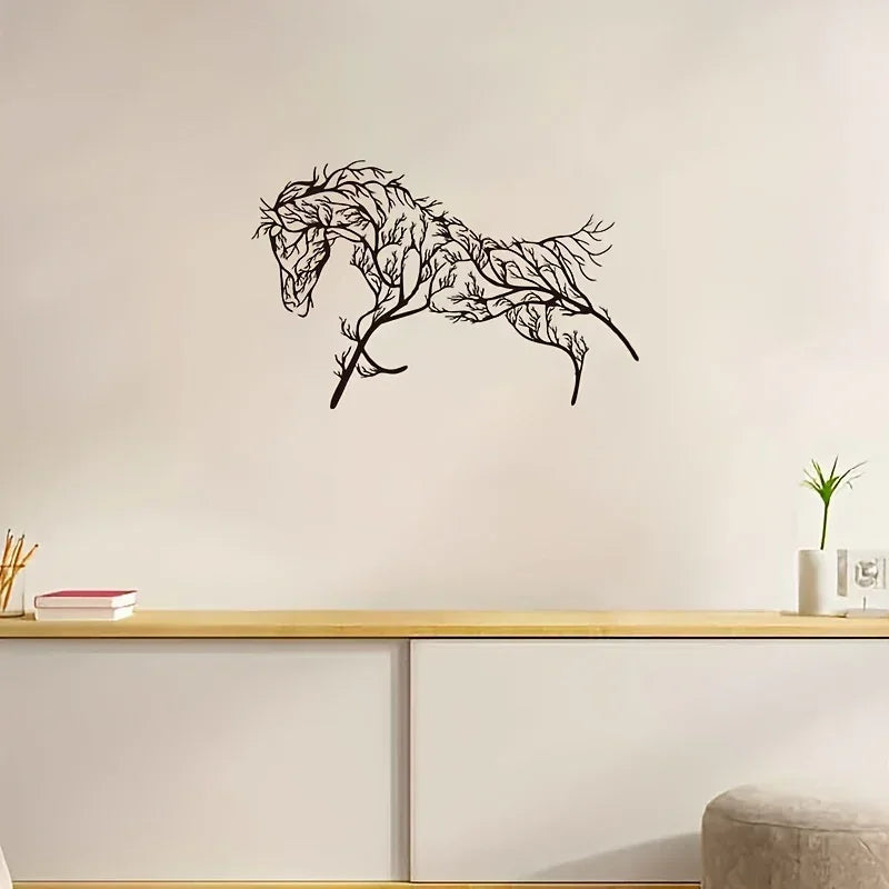Black Horse Silhouette Metal Wall Art - Elegant Tree Branch Design for Living Room, Bedroom, Farmhouse... - House Of Avana