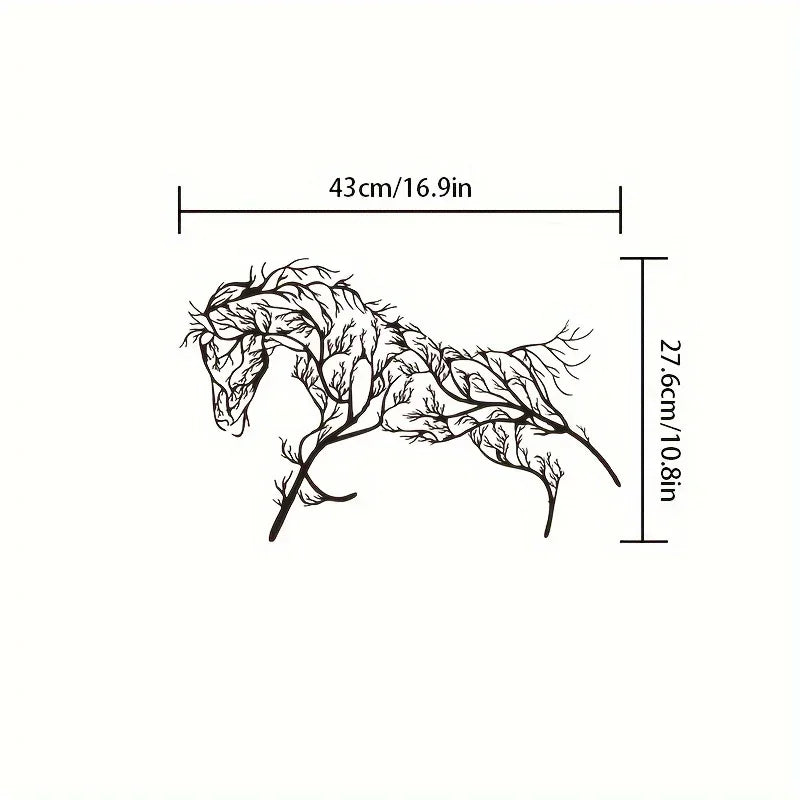 Black Horse Silhouette Metal Wall Art - Elegant Tree Branch Design for Living Room, Bedroom, Farmhouse... - House Of Avana