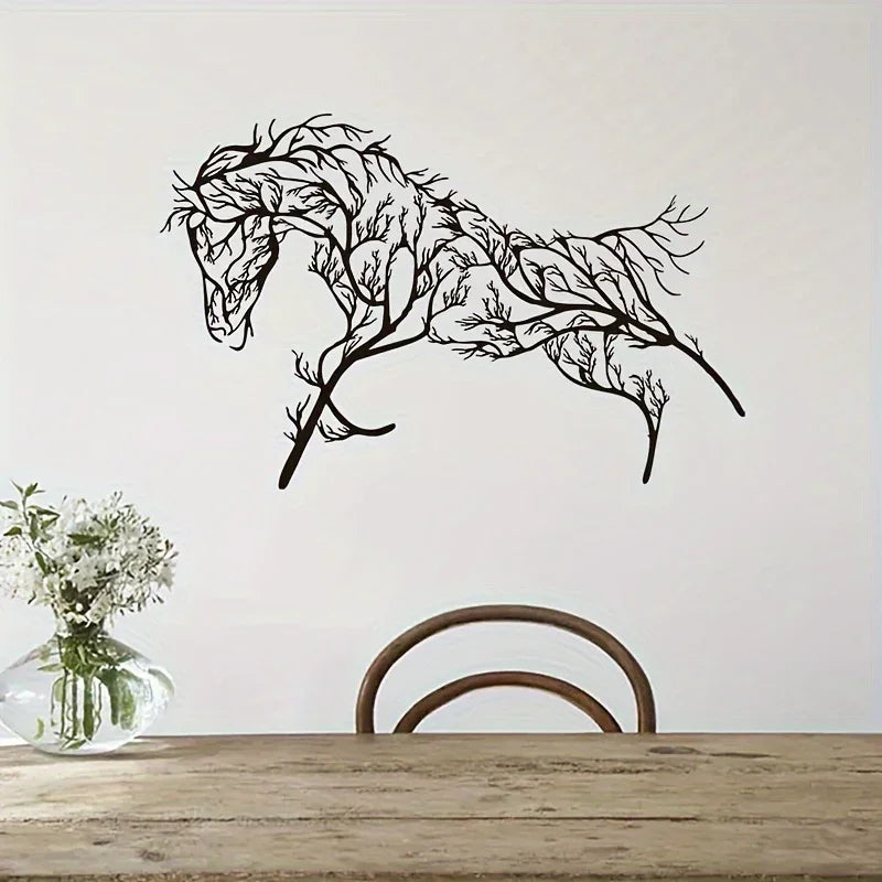 Black Horse Silhouette Metal Wall Art - Elegant Tree Branch Design for Living Room, Bedroom, Farmhouse... - House Of Avana