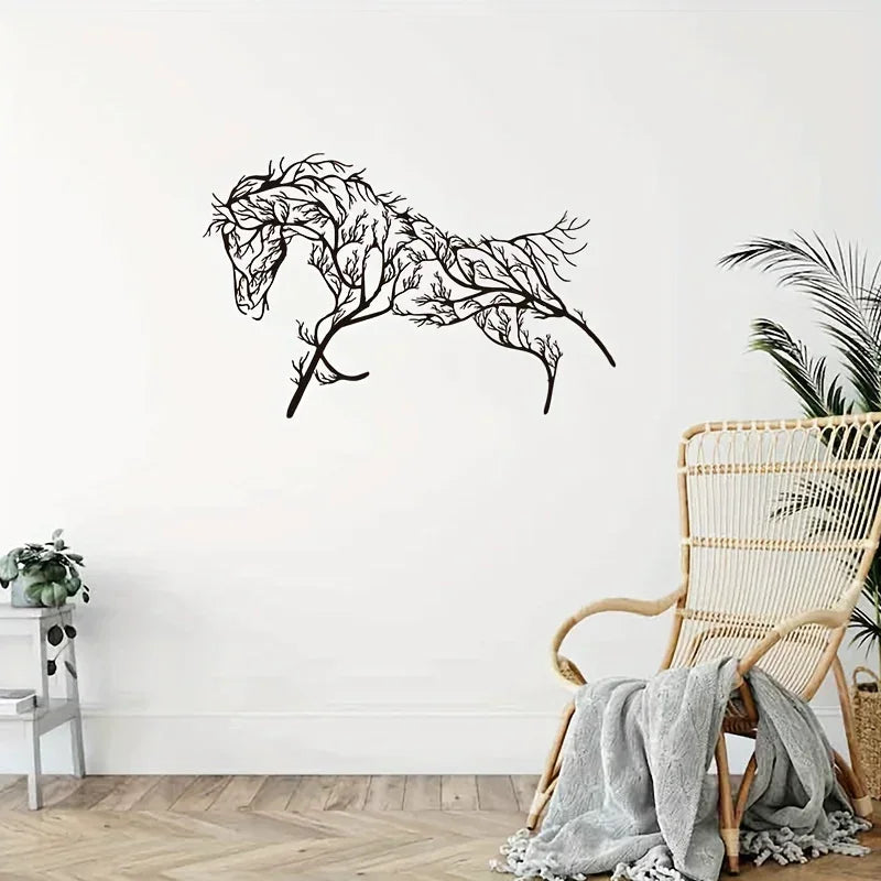 Black Horse Silhouette Metal Wall Art - Elegant Tree Branch Design for Living Room, Bedroom, Farmhouse... - House Of Avana