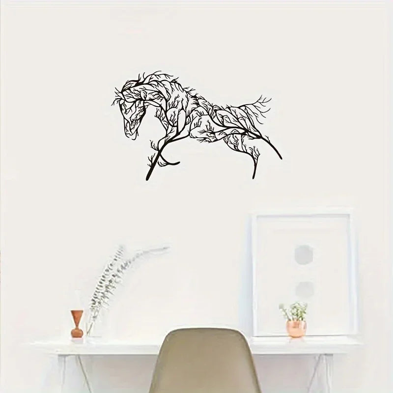 Black Horse Silhouette Metal Wall Art - Elegant Tree Branch Design for Living Room, Bedroom, Farmhouse... - House Of Avana