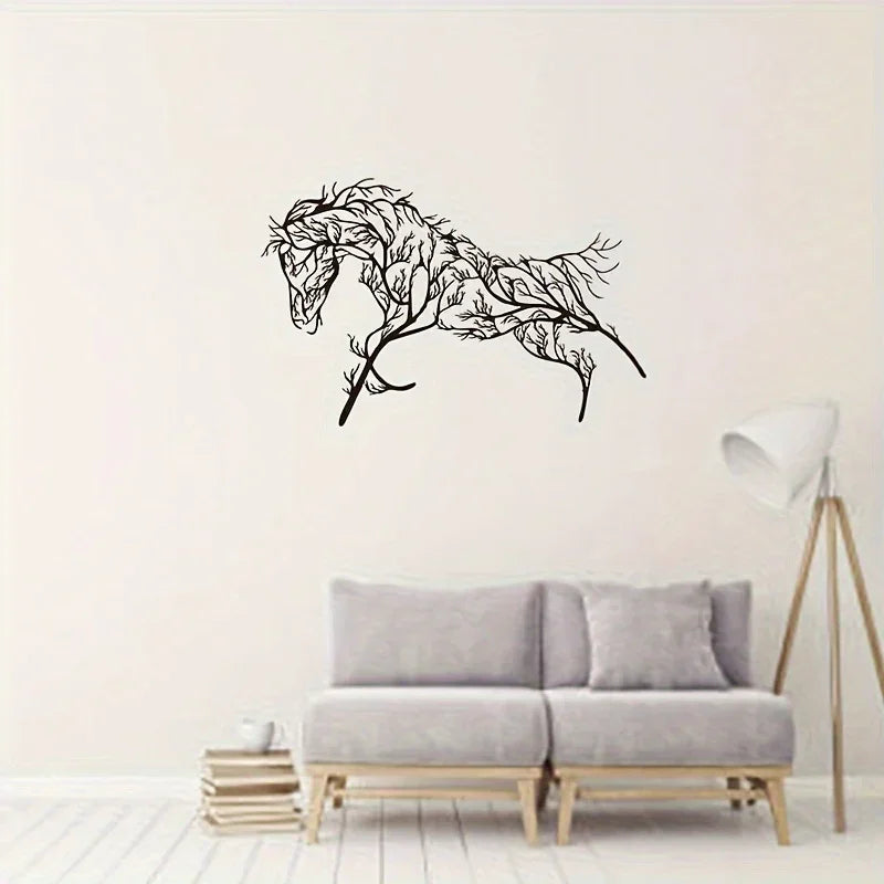 Black Horse Silhouette Metal Wall Art - Elegant Tree Branch Design for Living Room, Bedroom, Farmhouse... - House Of Avana