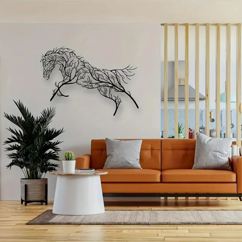 Vintage Black Horse Iron Wall Art, back view - House Of Avana