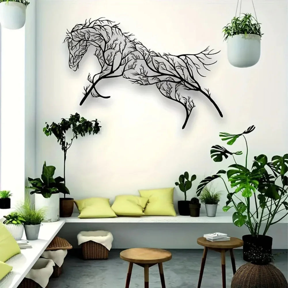 Vintage Black Horse Iron Wall Art, front view - House Of Avana [[SKU:HOA-WAL-009]]