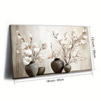 Elegant Magnolia Floral Canvas Wall Art - Vintage White Painting in Ceramic Vase on Grey Background -... - House Of Avana