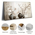 Elegant Magnolia Floral Canvas Wall Art - Vintage White Painting in Ceramic Vase on Grey Background -... - House Of Avana