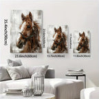 Brown Horse Wooden Framed Canvas Painting, back view - House Of Avana