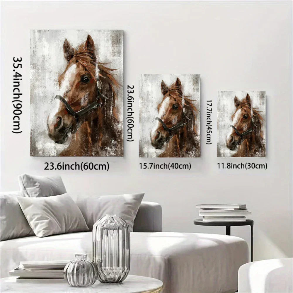 Brown Horse Wooden Framed Canvas Painting, back view - House Of Avana