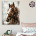 Brown Horse Wooden Framed Canvas Painting, detail shot - House Of Avana