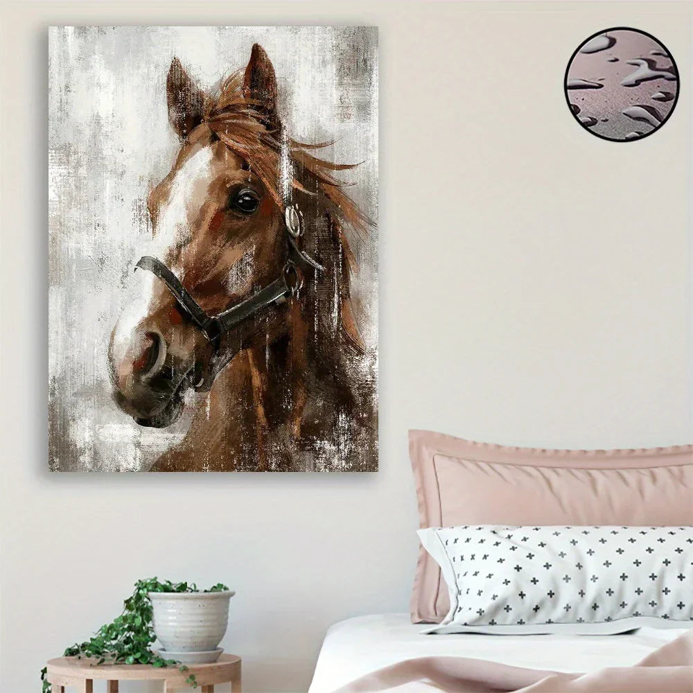 Brown Horse Wooden Framed Canvas Painting, detail shot - House Of Avana