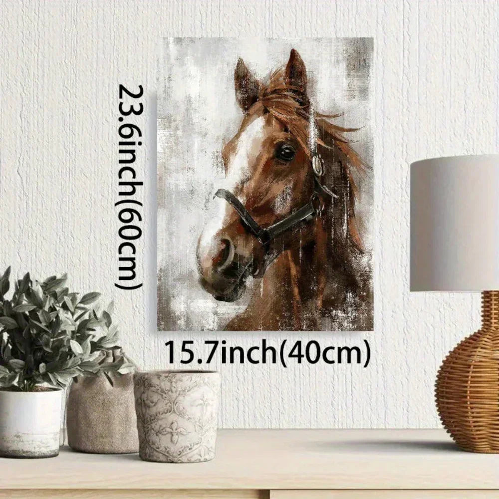 Brown Horse Wooden Framed Canvas Painting, lifestyle image - House Of Avana