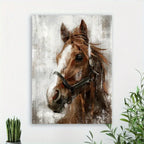Brown Horse Wooden Framed Canvas Painting, front view - House Of Avana