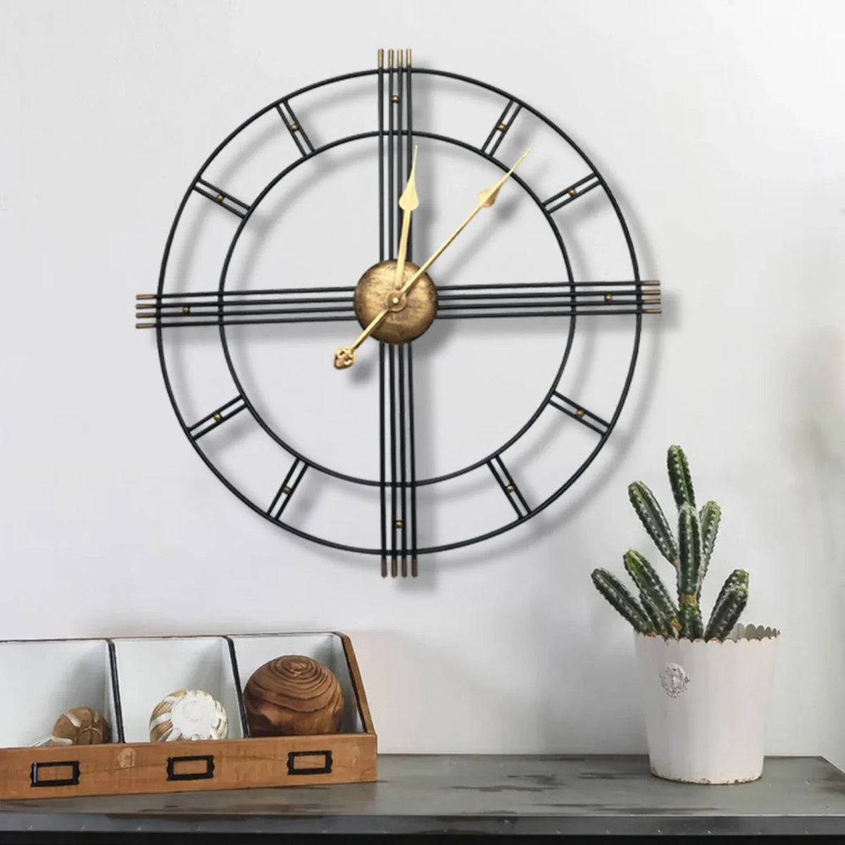 Extra Large Metal Skeleton Wall Clock Roman - House Of Avana [[SKU:HOA-CLK-003]]