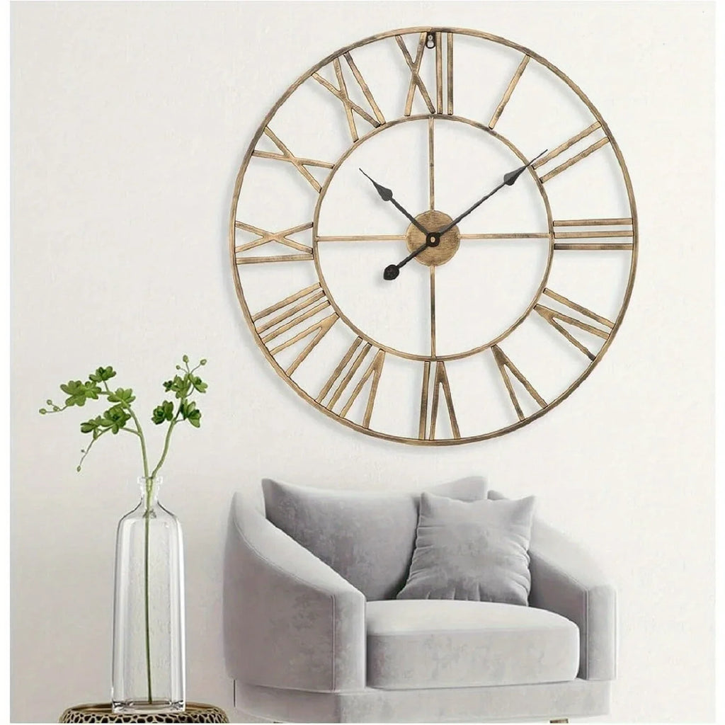 Wall Clock Vintage Retro Roman Numerals Silent Non-Ticking Metal Paint Industrial Vintage Metal Large Clock for Home Loft Living Room Bedroom Kitchen House Of Avana
