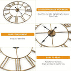 Wall Clock Vintage Retro Roman Numerals Silent Non-Ticking Metal Paint Industrial Vintage Metal Large Clock for Home Loft Living Room Bedroom Kitchen House Of Avana [[SKU:HOA-CLK-004]]