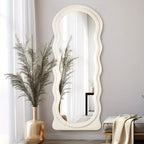 Oversized 160.02cm X 60.96cm Wavy Full-length Floor Mirror with Stand - Irregular Wave Design, White... - House Of Avana [[SKU:HOA-CLK-008]]