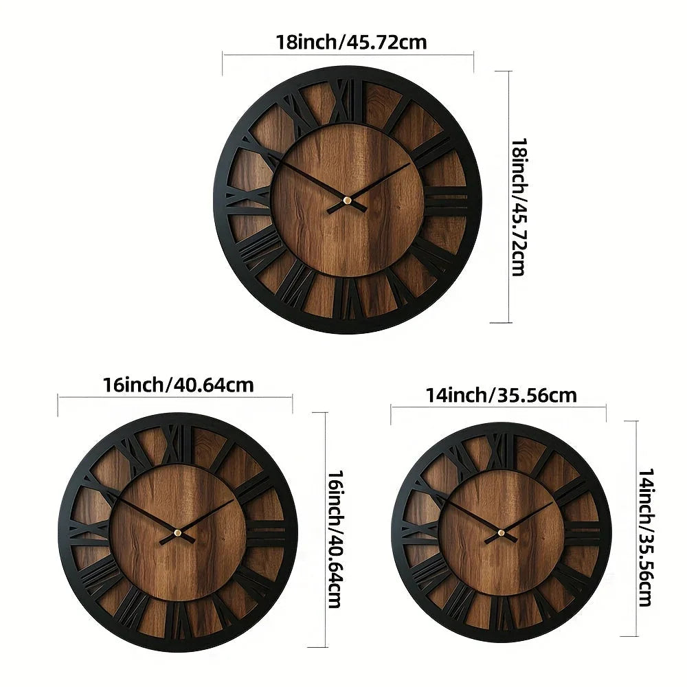 Vintage Wooden Wall Clock - Silent, Battery Operated, Decorative Roman Numerals for Home, Kitchen, Living Room, Bedroom, Office - 14/16/18 inch Options, Charming Home Decor|Artistic Wall Clock|Wooden Wall Clock, Wall Clock Li House Of Avana [[SKU:HOA-CLK-400]]