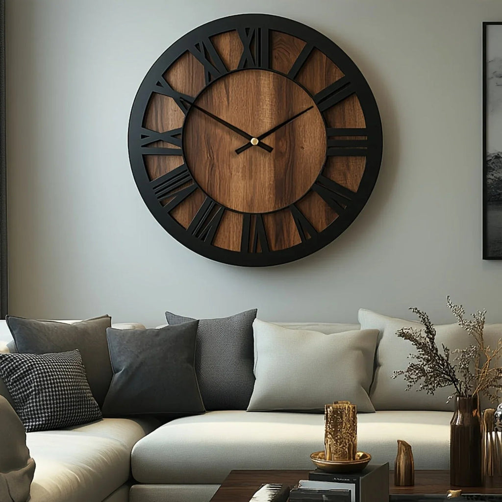 Vintage Wooden Wall Clock - Silent, Battery Operated, Decorative Roman Numerals for Home, Kitchen, Living Room, Bedroom, Office - 14/16/18 inch Options, Charming Home Decor|Artistic Wall Clock|Wooden Wall Clock, Wall Clock Li House Of Avana [[SKU:HOA-CLK-400]]