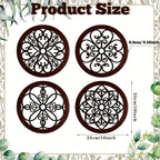 4-piece Set Rustic Farmhouse Wall Decor - 10x10 Inch Brown Wooden Hollow Carved Design for Living Room,... - House Of Avana