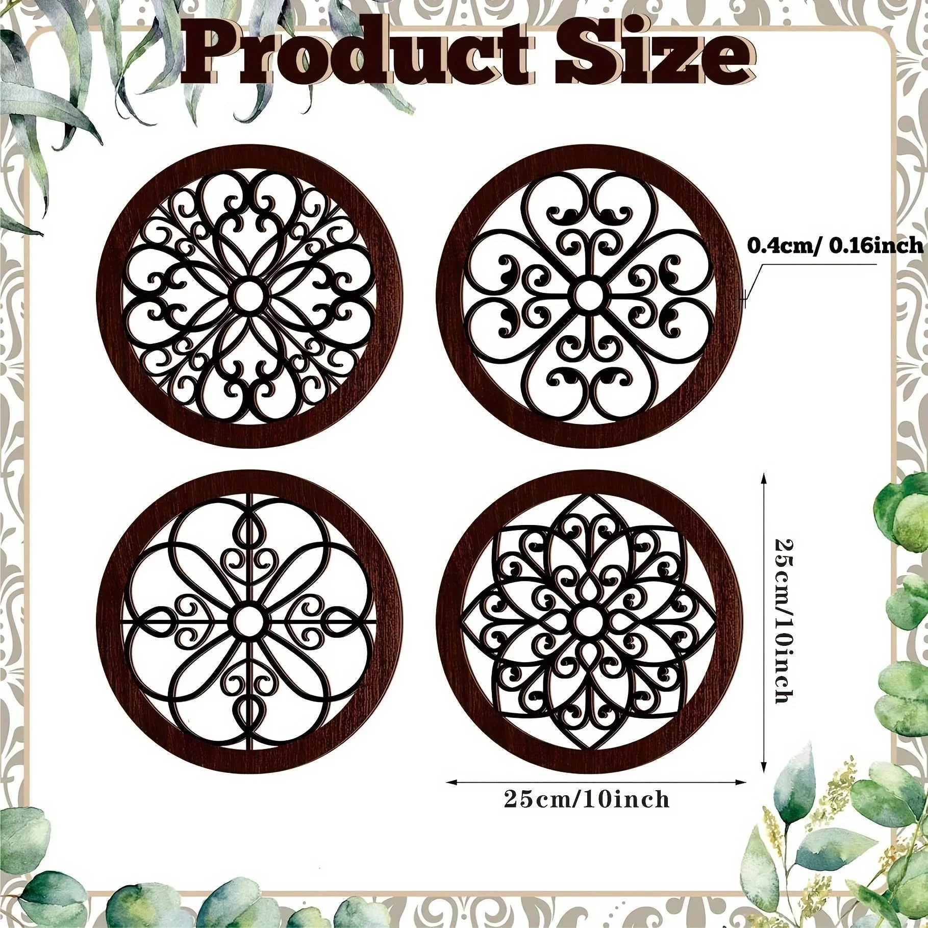 4-piece Set Rustic Farmhouse Wall Decor - 10x10 Inch Brown Wooden Hollow Carved Design for Living Room,... - House Of Avana