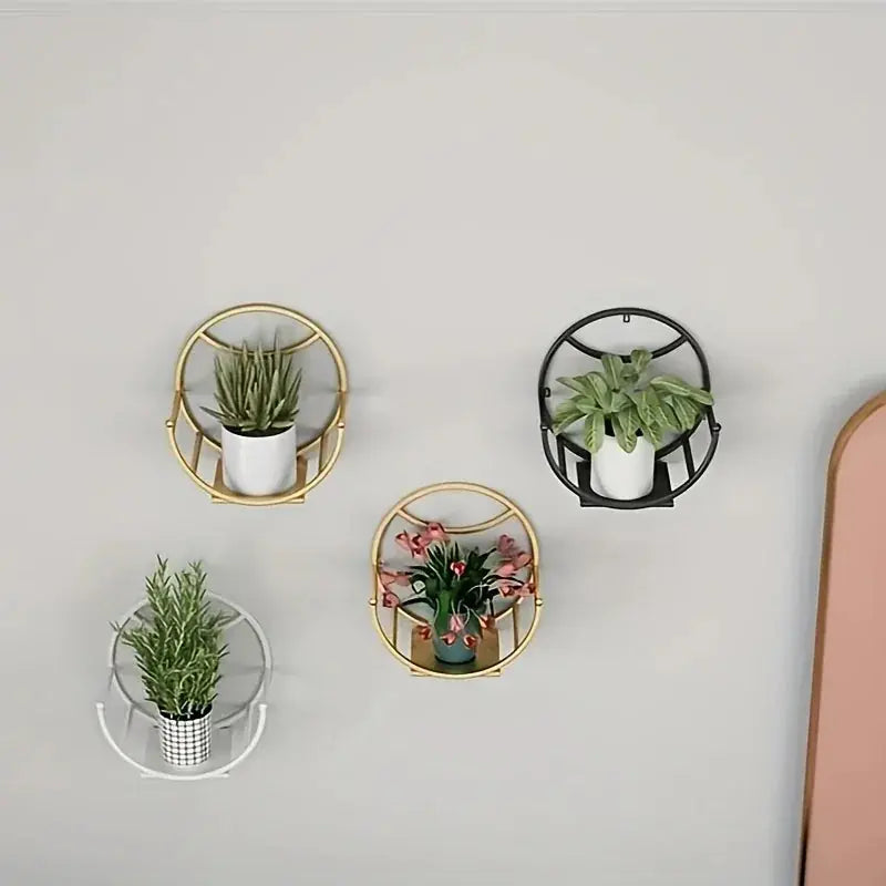 , Wall Hanging Flower Shelf Living Room Balcony Iron Art Free Punching Green Pot Succulent Pot Plant... - House Of Avana