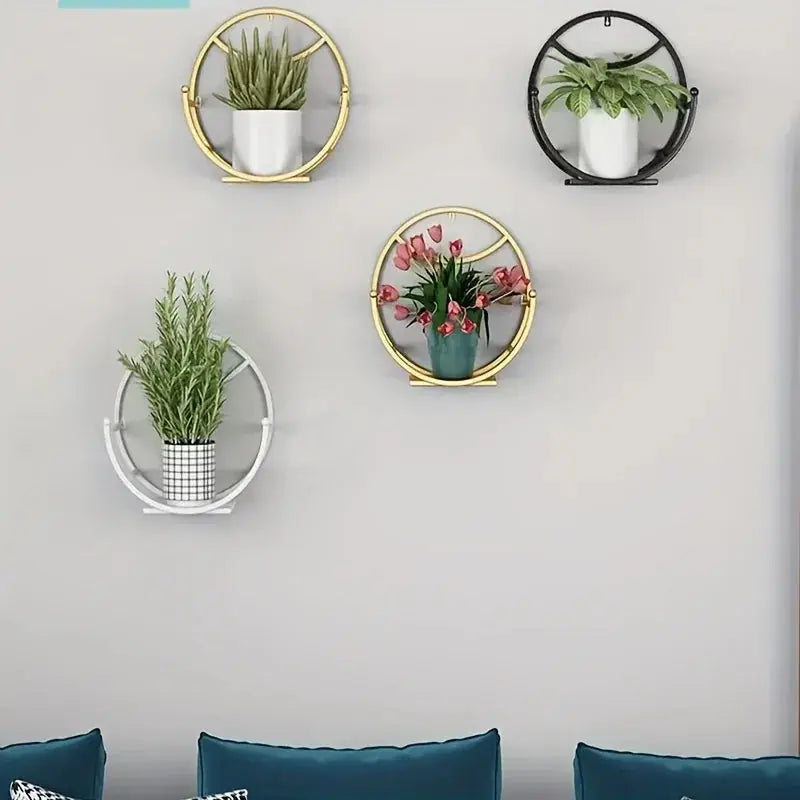 , Wall Hanging Flower Shelf Living Room Balcony Iron Art Free Punching Green Pot Succulent Pot Plant... - House Of Avana