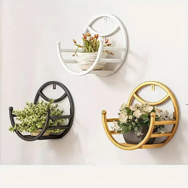 , Wall Hanging Flower Shelf Living Room Balcony Iron Art Free Punching Green Pot Succulent Pot Plant... - House Of Avana