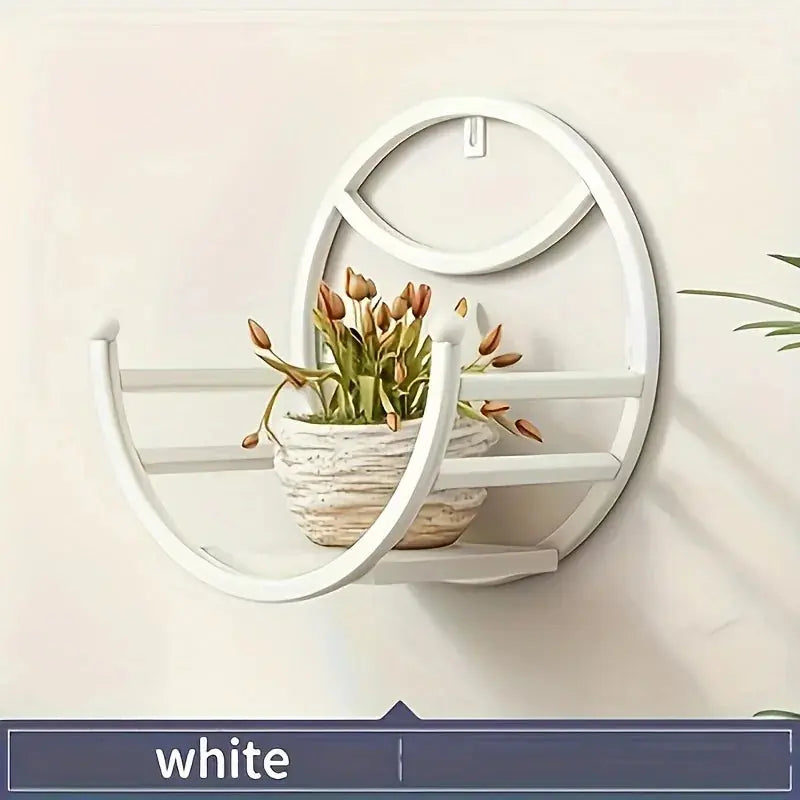 , Wall Hanging Flower Shelf Living Room Balcony Iron Art Free Punching Green Pot Succulent Pot Plant... - House Of Avana