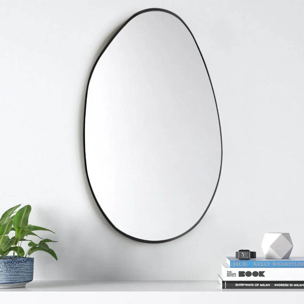 Irregular Wall Mirror Asymmetrical Mirror, 53 X 90 Cm Black Metal Framed Mirror for Bathroom Bedroom Living Room Entryway, Decorative Modern Wall Decor House Of Avana