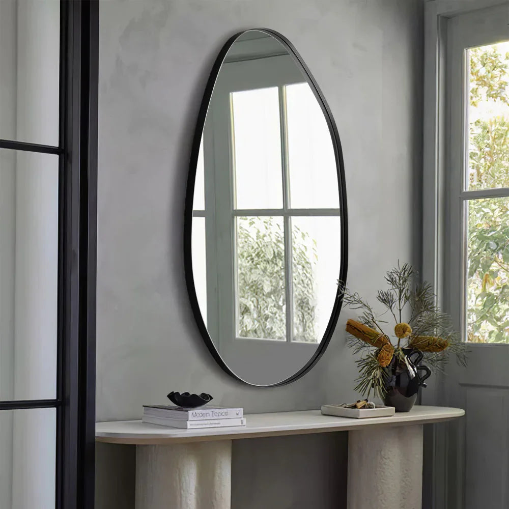 Irregular Wall Mirror Asymmetrical Mirror, 53 X 90 Cm Black Metal Framed Mirror for Bathroom Bedroom Living Room Entryway, Decorative Modern Wall Decor House Of Avana [[SKU:HOA-MIR-015]]