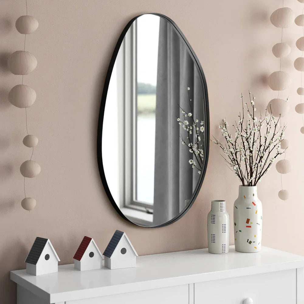 Irregular Wall Mirror Asymmetrical Mirror, 53 X 90 Cm Black Metal Framed Mirror for Bathroom Bedroom Living Room Entryway, Decorative Modern Wall Decor House Of Avana