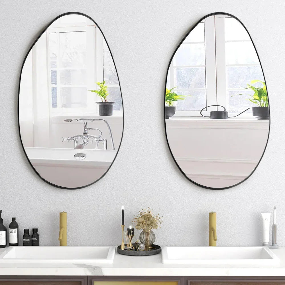 Irregular Wall Mirror Asymmetrical Mirror, 53 X 90 Cm Black Metal Framed Mirror for Bathroom Bedroom Living Room Entryway, Decorative Modern Wall Decor House Of Avana