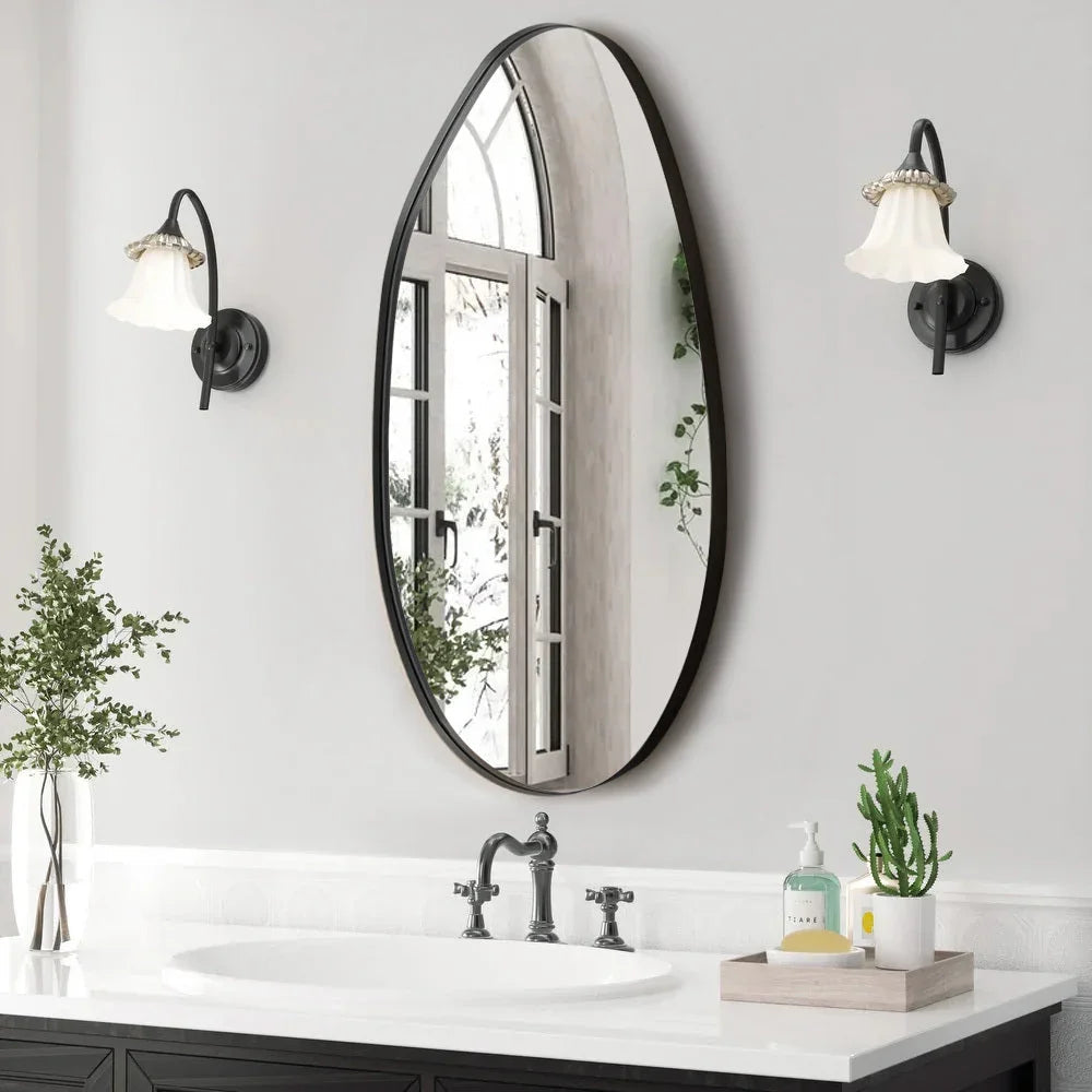 Irregular Wall Mirror Asymmetrical Mirror, 53 X 90 Cm Black Metal Framed Mirror for Bathroom Bedroom Living Room Entryway, Decorative Modern Wall Decor House Of Avana [[SKU:HOA-MIR-015]]