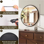 30.1 Inch Classic Round Wall Mirror Bathroom Mirror with Metal Frame Modern Hanging Mirror for Living... - House Of Avana