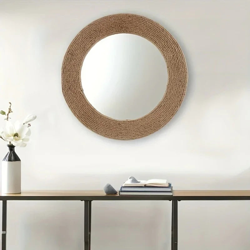 Natural Jute Rope Round Wall Mirror 26" - House Of Avana