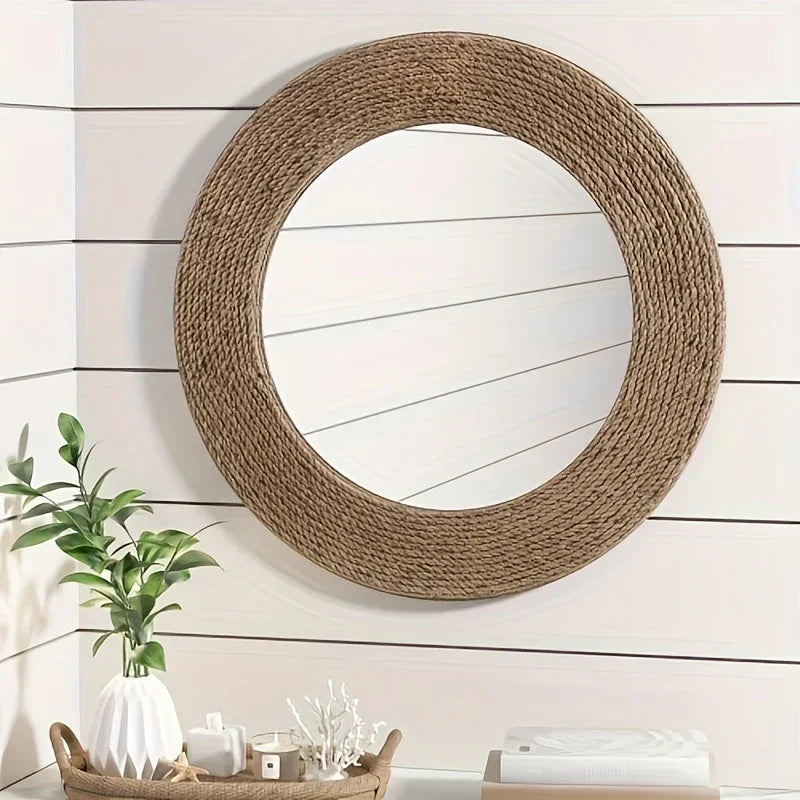 Natural Jute Rope Round Wall Mirror 26" - House Of Avana