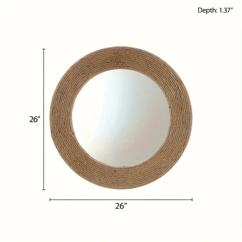 Natural Jute Rope Round Wall Mirror 26" - House Of Avana