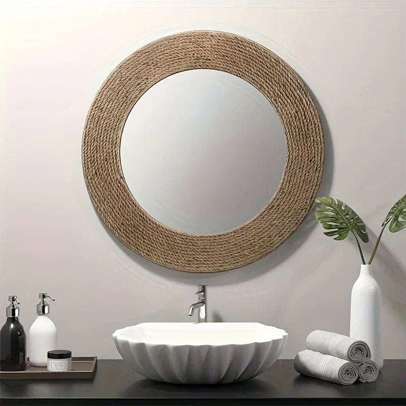 Natural Jute Rope Round Wall Mirror 26" - House Of Avana