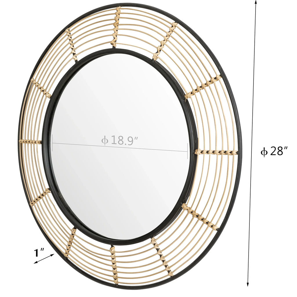 Round Wall Mirror Wall Decor, Circle Mirrors with Rattan Large Mirrors for Living Room - House Of Avana