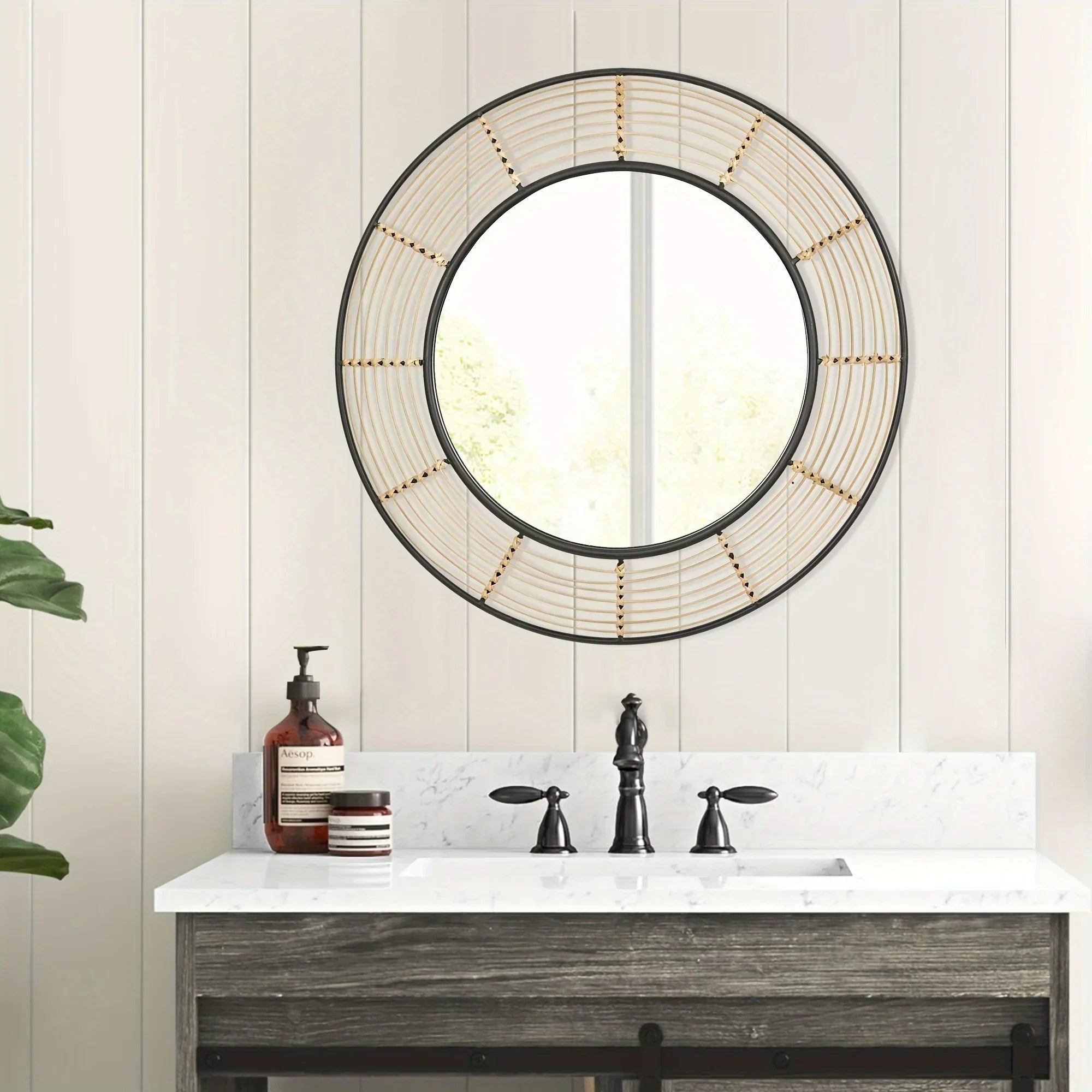 Round Wall Mirror Wall Decor, Circle Mirrors with Rattan Large Mirrors for Living Room - House Of Avana