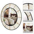 Round Wall Mirror Wall Decor, Circle Mirrors with Rattan Large Mirrors for Living Room - House Of Avana