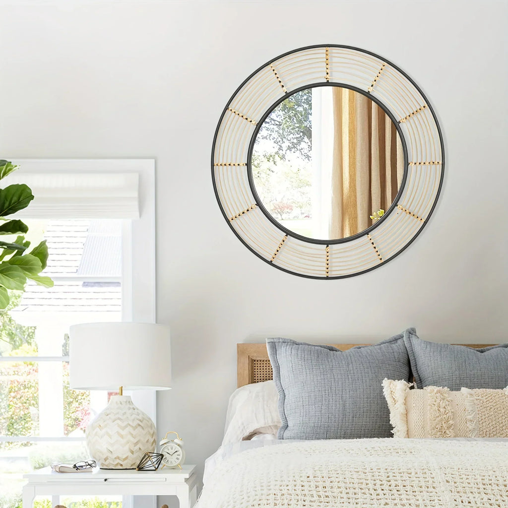 Round Wall Mirror Wall Decor, Circle Mirrors with Rattan Large Mirrors for Living Room - House Of Avana